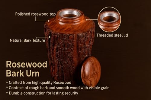 Medium Cremation Urn for Adult Ashes – 160 cu in – Rustic Rosewood Bark Wooden Memorial Urn – Handcrafted Funeral Jar for Human Ashes(Medium) - size: Medium(160cu/in)