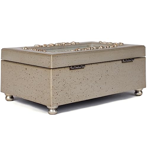 Cottage Garden Memory Those We Love Champagne Silver Embossed Petite Rose Music Box Plays Amazing Grace