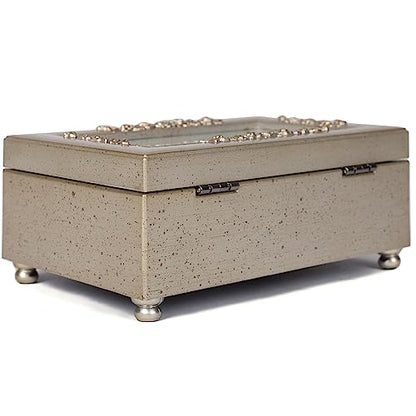 Cottage Garden Memory Those We Love Champagne Silver Embossed Petite Rose Music Box Plays Amazing Grace
