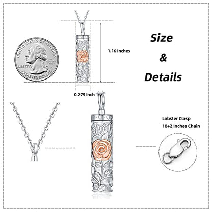 Sterling Silver Flower Tree Life Cremation Urn Necklace for Women - color: Cylin *Rose(R/P)