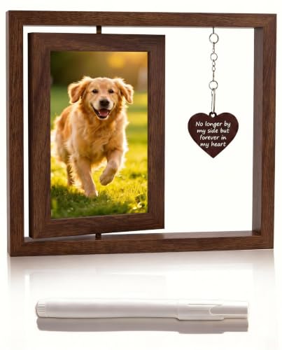 Double Sided Rotating Wooden Picture Frame, Dog Memorial Gifts - color: Brown 8x9in memorial frame