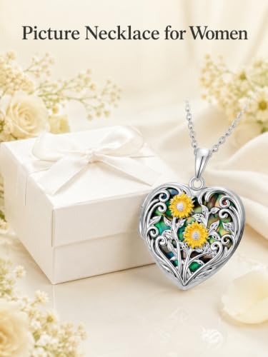 JKR Heart Picture Locket Necklace for Women That Holds Pictures Jewelry | Memorial Necklace with Picture Anniversary Birthday Gift for Women Wife Mom Girlfriend - color: Sunflower