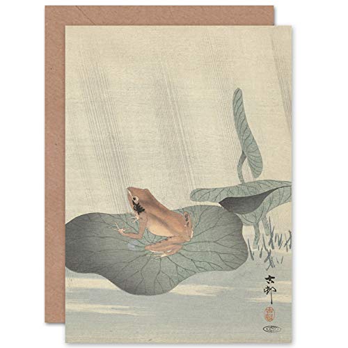 Artery8 Ohara Koson Frog Lotus Leaf Pond Japanese Painting Fine Art Greeting Card Plus Envelope Blank Inside - color: Frog Lotus Leaf Pond
