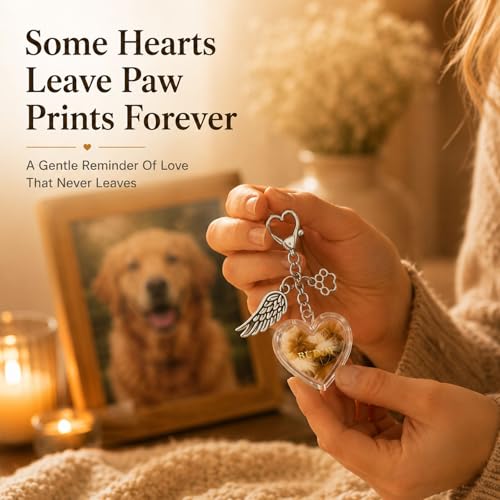 Personalized Pet Fur Keepsake Memorial Locket, Clear Heart for Dog Cat Fur or Photo, Pet Hair Keepsake DIY Name Stickers Included, Sympathy Gift for Loss of Pet, Memory Charm for Women Kids