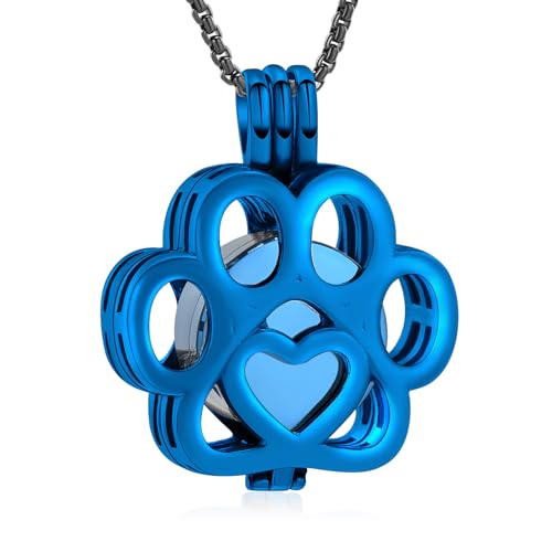 Oinsi Pet Cremation Jewelry For Ashes For Dog/Cat Paw Stainless Steel Memorial Locket Urn Necklace Inside Mini Case Keepsake Cremation Jewelry Women Men - color: All Blue