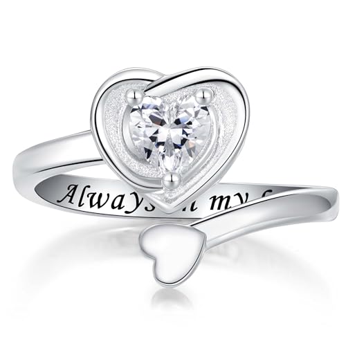 925 Sterling Silver Heart Urn Rings for Ashes for Women Adjustable Cremation Urn Ring for Ashes Keepsake Memorial Jewelry - color: White