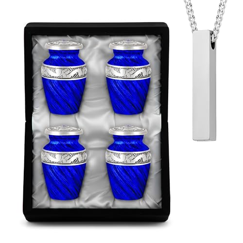 Set of 4 Eternal Blue Small Urns for Human Ashes – Adult Female & Male Memorial Includes 4 Keepsake Urn - color: Eternal Blue Mini Urn Set