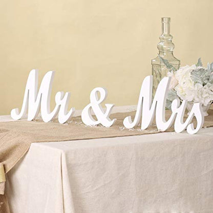 Mr & Mrs Signs Rustic Wooden Freestanding Letters for Photo Props, Anniversary & Wedding Shower Gift (White) - color: White