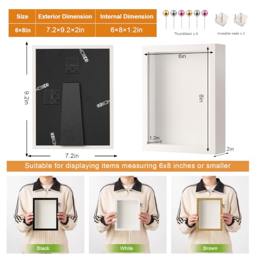 6x8 Small Shadow Box Frame with Ultra-Clear Glass & Soft Linen Back - color: White+high Definition Panel + Shatter-proof Packaging, size: 6x8