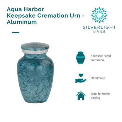 Aluminum Blue Marble Keepsake Cremation Urn, 3 Inches High - color: Aqua Harbor