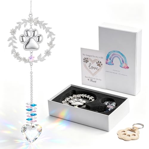 Memorial Gift for Loss of Dog, Memorial Suncatcher & Pet Hair Keychain Set - color: Sliver