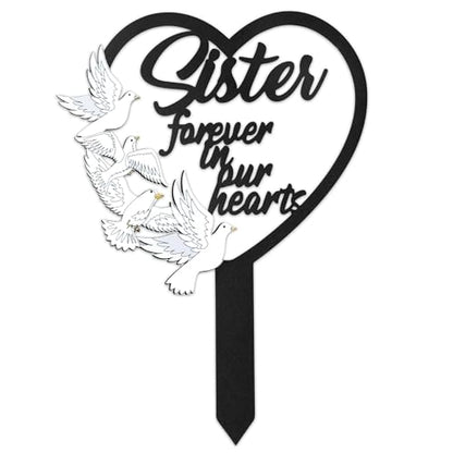 BUoonyer Stake Graves Cemetery Decorations - Sister Metal Memorial Grave Markers, Girls Heart Graveyard Sympathy Plaque, Dove Remembrance Graveside Burial Decor Sign for Outside Yard Garden - style: Sister-2