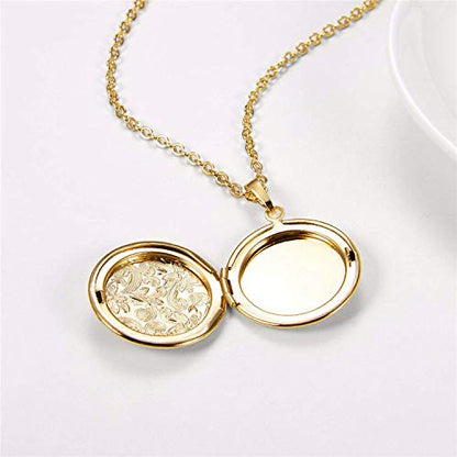 YOUFENG Locket Necklace that Holds Pictures Flower Lockets Pendant Necklaces Birthday Gifts Jewelry - color: GoldRound