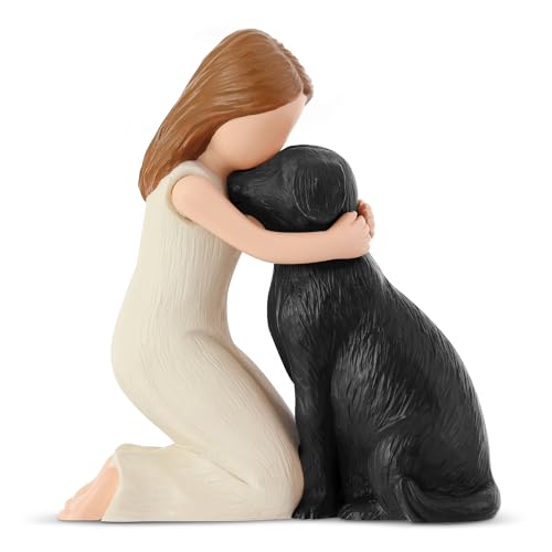 Hensonever Love My Black Dog Figurines Statues, Black Dog Angel Friendship Remembrance Gifts, Sculpted Hand-Painted Figures for Dog Lovers - color: Love My Black Dog
