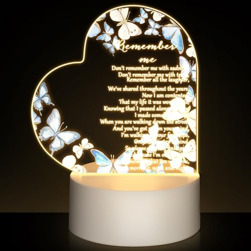 Coume Memorial Gift Night Light Clear Crystal Acrylic Heart Sympathy Gifts Sign LED Light Remembrance Bereavement Decor Condolence Present for Loss of Loved One (Blue Butterfly Style) - style: Blue Butterfly Style