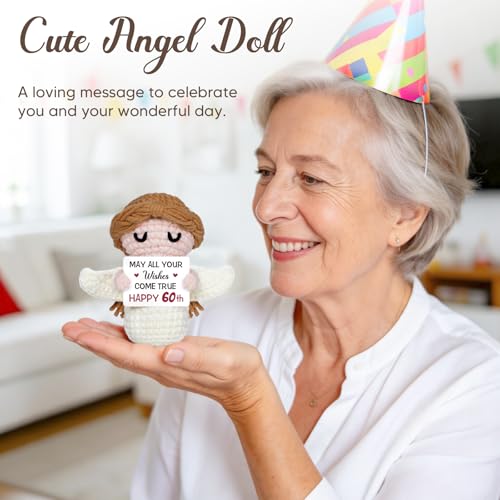60th Birthday Gifts for Women Men, 1966 60th Birthday Decorations, Happy 60 Year Old Gifts for Family Friends Colleagues - Handmade Positive Angel Crochet Doll - style: 60th Birthday Gifts