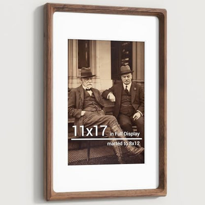 Heimlove 11x17 Picture Frames Natural Walnut,Original Wood Hand Make Crafted Diploma Frame with Mat to 8x12 Graduation Picture Display,Family Picture,Wedding Picture,Photo,Certificate Wall Mounted - color: Natural Black Walnut, size: 11"x17"|mat to 8"x12"