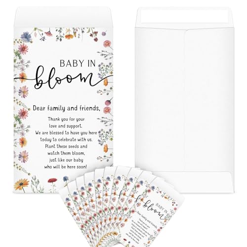 Fumete 50 Pcs Baby Shower Seed Packets Self Adhesive, Cute | Kraft Seed Storage Envelopes for Party Favors, Gender Reveal Organizers, Bloom Kraft Design, No Seeds Included - style: Cute