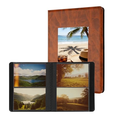 uxcell 64 Pockets Vintage Photo Album, 16 Pages Photocard Holder 6.8 x 5" Retro PU Leather Instant Camera Album Picture Book Organizer for Weddings Travel Family, Bright Brown - color: Bright Brown, size: 6.81 x 5.04 Inch（64 Pockets)