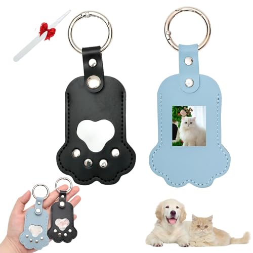 2 Pack Dog Hair Keychain, Pet Paw Shaped Keychain (BLACK and BLUE) | Dog Fur Keepsake Memorial Gift Keyring Pet Fur Keepsake, Handmade Key Holder for Rabbit, Kittens - color: BLUE+BLACK