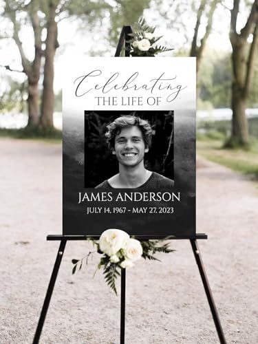 Personalized Funeral Welcome Sign With Photo - Celebration of Life Poster - Memorial Sign - Celebration of Life Sign - In Loving Memory Sign - Funeral Program - Black Watercolor Funeral Welcome Sign - color: Multi 6
