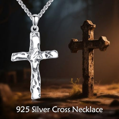 925 Sterling Silver Cross Necklace for Men & Women Crucifix Jesus/Cross Pendant with 22"+2" Stainless Steel Chain Jewelry Gift for Christmas, Father's Day, Mother's Day, Birthday-Gift Box Included - style: A02 Cross