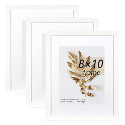 8x10 Picture Frame White 3 Pcs set can Display 5x7 Picture with Mat or 8x10 Without Mat on the Wall - color: White, size: 8x10 in-3Pack