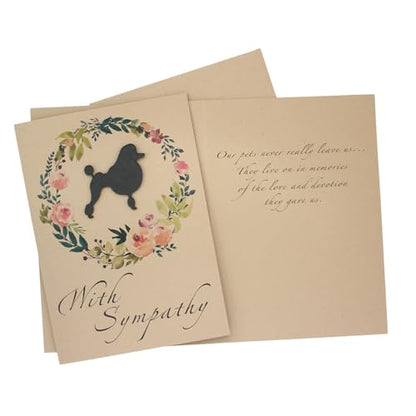 Poodle Continental Clip Floral Wreath Sympathy Card | Handmade 5x7 Pet Condolences Greeting | Dog Silhouette Kraft Brown Base Card | Toy Miniature Standard - color: Kraft Brown, style: Poodle (Continental Clip)