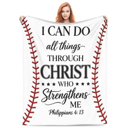 Christian Gifts for Men Boys, Christian Blanket, Religious Sports Gifts, 60"x50" Catholic Baptism Inspirational Bible Verse Baseball Blanket for Christmas Birthday - color: White
