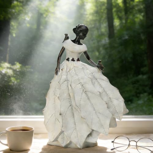 DiliComing Fairy Garden Statue Maiden Home Decoration 14.5 Inch Table Decor | Outdoor Statue, Coffee Table Decor For Living Room Garden, Xmas Bookshelf Decor, Holly Leaves - color: White