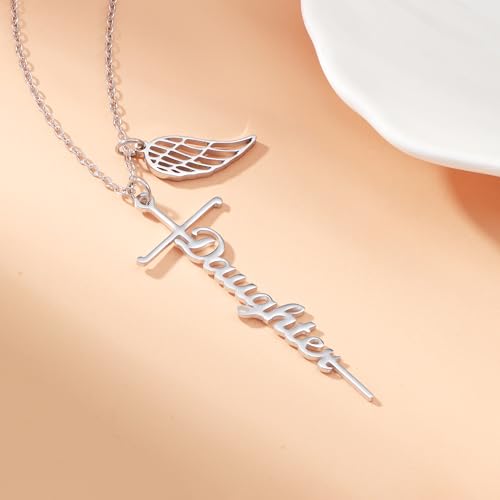 Lcherry Cremation Cross Necklace for Women - Angel Wing Faith Cross Necklace Memorial Gifts Religious Jewelry for Women - style: Daughter
