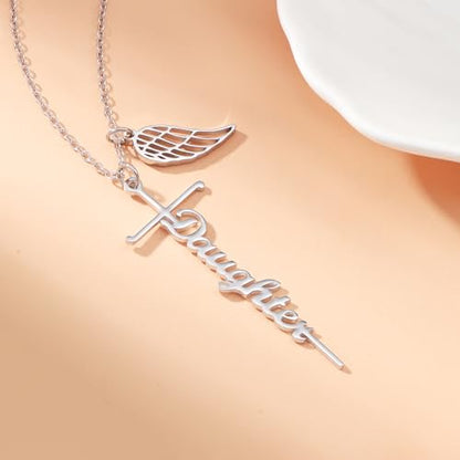 Lcherry Cremation Cross Necklace for Women - Angel Wing Faith Cross Necklace Memorial Gifts Religious Jewelry for Women - style: Daughter