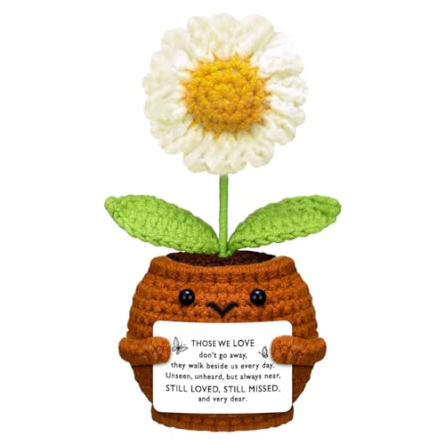Janinka Sympathy Grief Gift for Loss of Loved One Memorial Crochet Flower Remembrance Bereavement Decor for Grandpa Grandma Mom Dad Friends(White Daisy,Those We Love) - color: White Daisy, style: Those We Love