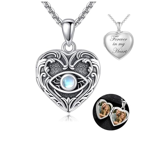 Personalized Heart Locket Necklace 925 Sterling Silver That Holds Pictures Photo Keep Someone Near to You Custom Lockets Necklaces Letters Engraving for His Her - style: Evil Eye locket+photo+text