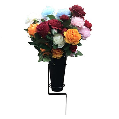 Cemetery Flower Vase with Stake, Grave Vase with Floral Foam，Grave vases for Cemetery in ground,Black - style: Garden