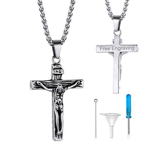 GOLDCHIC JEWELRY Urn Necklaces for Ashes, Stainless Steel Pet/Cross/Birthstone/Tree of Life Personalized Keepsake Memorial Jewelry for Women - color: Cross - 316L Stainless Steel, style: Personalized Engraving