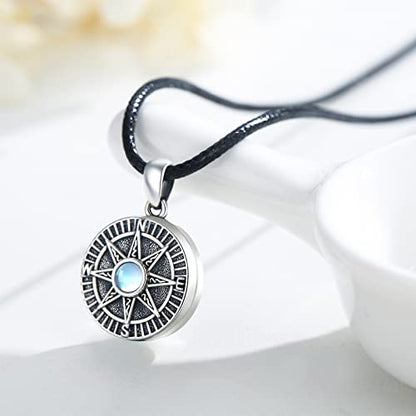 MEDWISE 925 Sterling Silver Locket Necklace That Holds Pictures Photo Necklace Oxidized Rose Flower/Sunflower/Compass/Celtic Heart Pendnat Lockets Gifts for Women Birthday Christmas Gifts - style: A-Compass Locket
