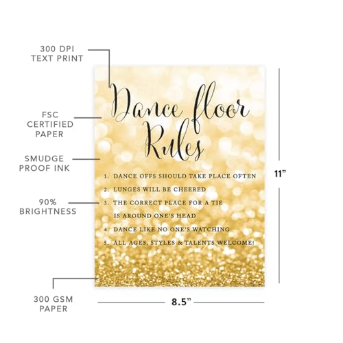 Andaz Press Wedding Party Signs, Glitzy Gold Glitter, 8.5x11-inch, Dance Floor Rules, 1-Pack - color: Activities Dance Floor