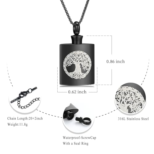Oinsi Beer Bottle Cremation Jewelry for Ashes Stainless Steel Cylinder Tube Memorial Urn Necklace Keepsake Pendant Jewelry for Human Ashes with Filling Kits - color: B-Black