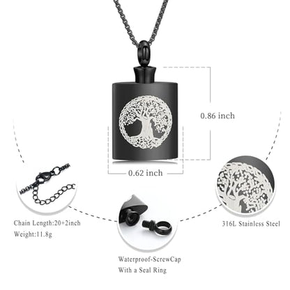 Oinsi Beer Bottle Cremation Jewelry for Ashes Stainless Steel Cylinder Tube Memorial Urn Necklace Keepsake Pendant Jewelry for Human Ashes with Filling Kits - color: B-Black