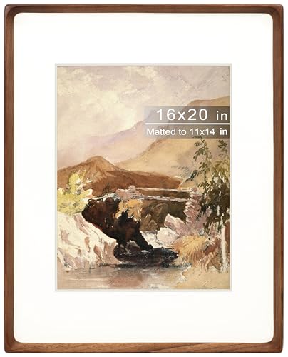 16x20 Picture Frame with Mat for 11x14, Natural Walnut Wood Handcrafted Rounded Corner with Plexiglass, Vertical or Horizontal Display Photo Gallery Poster Wall Mounting Frame - color: Walnut, size: 16x20 Matted to 11x14