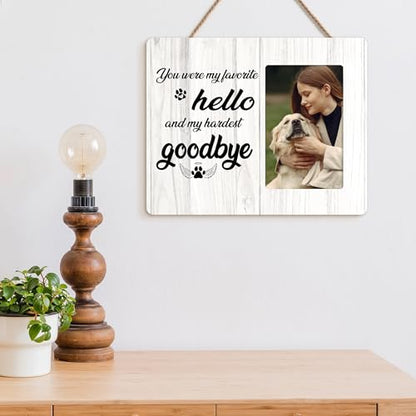 Dog Memorial Gifts Loss of Dog, Pet Remembrance Gift, You Were My Favorite Hello Wooden Picture Frames, 4x6 inch Photo - color: Orange