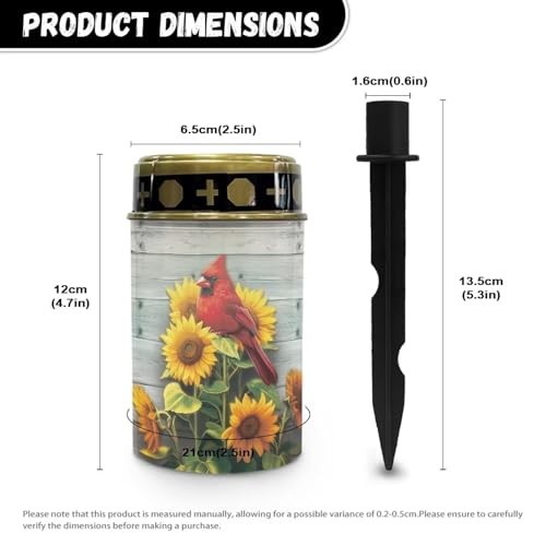 Poceacles Cardinal Sunflower Wood Grain Solar Lights Outdoor Solar Powered Outdoor Cemetery Stake Candle Grave Solar Lamp Landscape Lighting Waterproof Grave Flameless Candle - color: Cardinal Sunflower Wood Grain