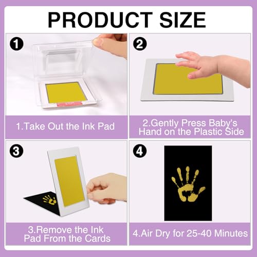 OPASYO 4 Pack Baby Footprint Kit & Dog Paw Print Kit,Inkless Hand and Footprint Kit for Newborns, Pets,Safe Non-Toxic Clean-Touch Ink Pad,12 Keepsake Cards, Washable & Mess-Free (Gold) - color: Gold
