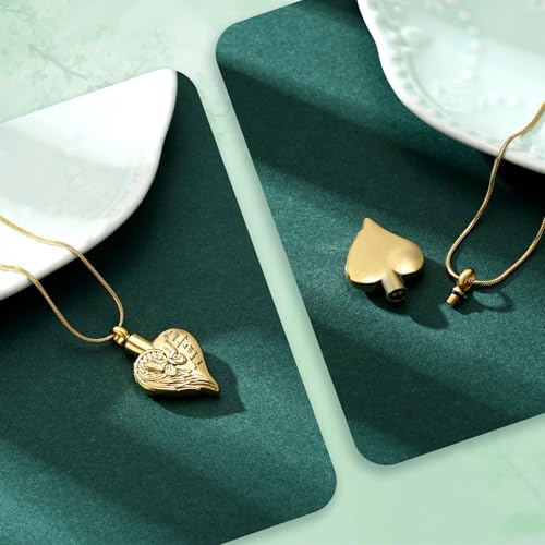 Love Heart Cremation Jewelry Urn Necklaces Butterfly Urn Necklaces for Ashes Memorial Keepsake Pendant for Women Men Gifts With Funnel Kit & Bag - color: Gold