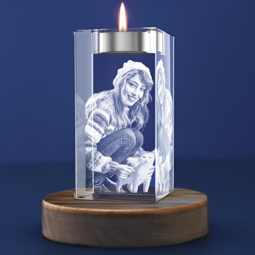Personalized Memorial Gift,3D Crystal Photo,Personalized Gift for Dad,Husband,Mom,Wife,Couple,Customized Birthday,Anniversary,Pet Memorial Gifts - color: Candleholder, size: Medium