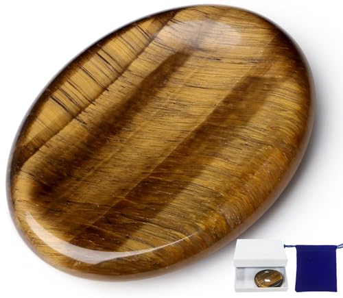 Thumb Worry Stone Tiger Eye Crystal Stone Healing Crystals Natural Oval Fidget Mental Health Gifts Stress Relief Small Trinkets Depression Gemstones Reiki Anxiety Relief Items for Women Men - color: Yellow-tiger Eye