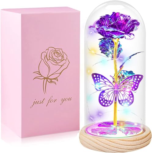 QUNPON Mothers Day Rose Gifts for Mom Flowers Rose Gifts for Women,Birthday Gifts for Women,Purple Butterfly Flowers for Mother Day Flower Gifts from Daughter Son,Gift for Mom,Sister,Her,Grandma,Wife - color: 1-purple Butterfly Flower Gifts for Women Mom