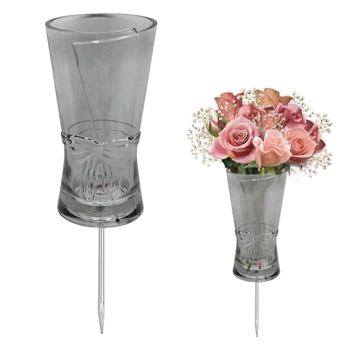 Cemetery Vase for Grave Decorations with Metal Spike, Grass Vase for Memorial Markers, Graveside Decor Sign for Outdoor Yard Lawn