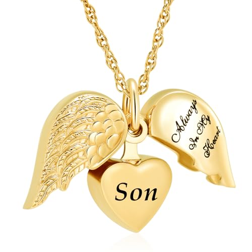 shajwo Cremation Jewelry Angel Wing Heart Urn Necklaces for Ashes Memorial Keepsake Pendant for Women Men - style: Open Style-Son